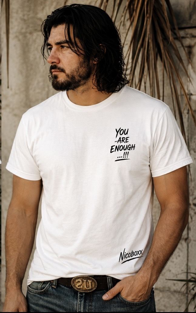 You Are Enough tee, front pocket print