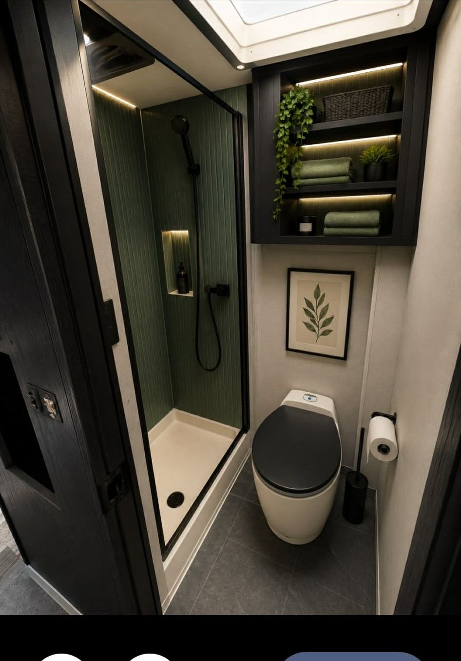 Concept bathroom with green panelling