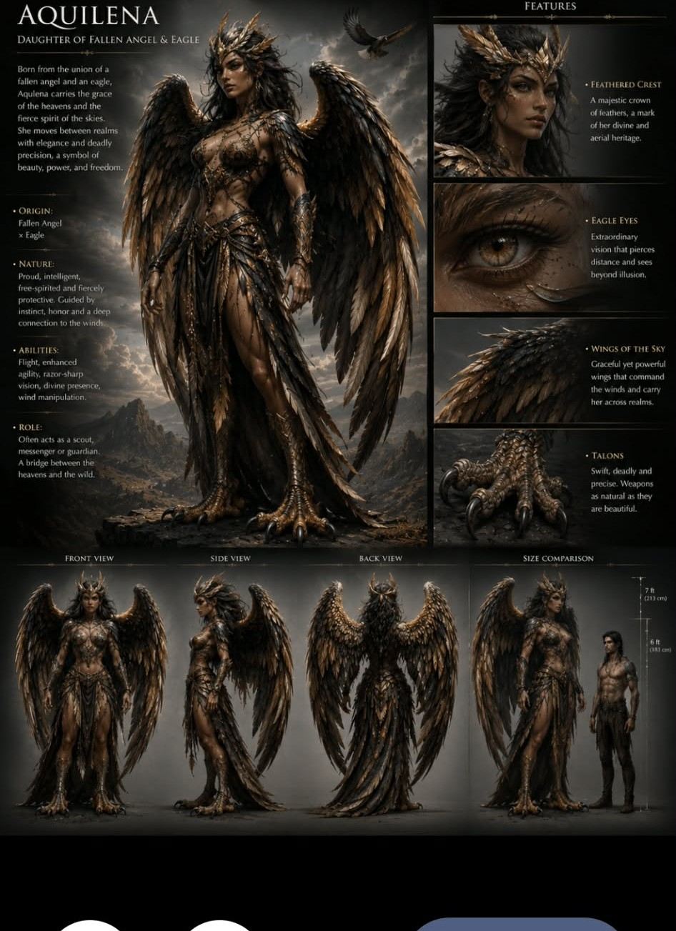 Aquilena, daughter of fallen angel and eagle